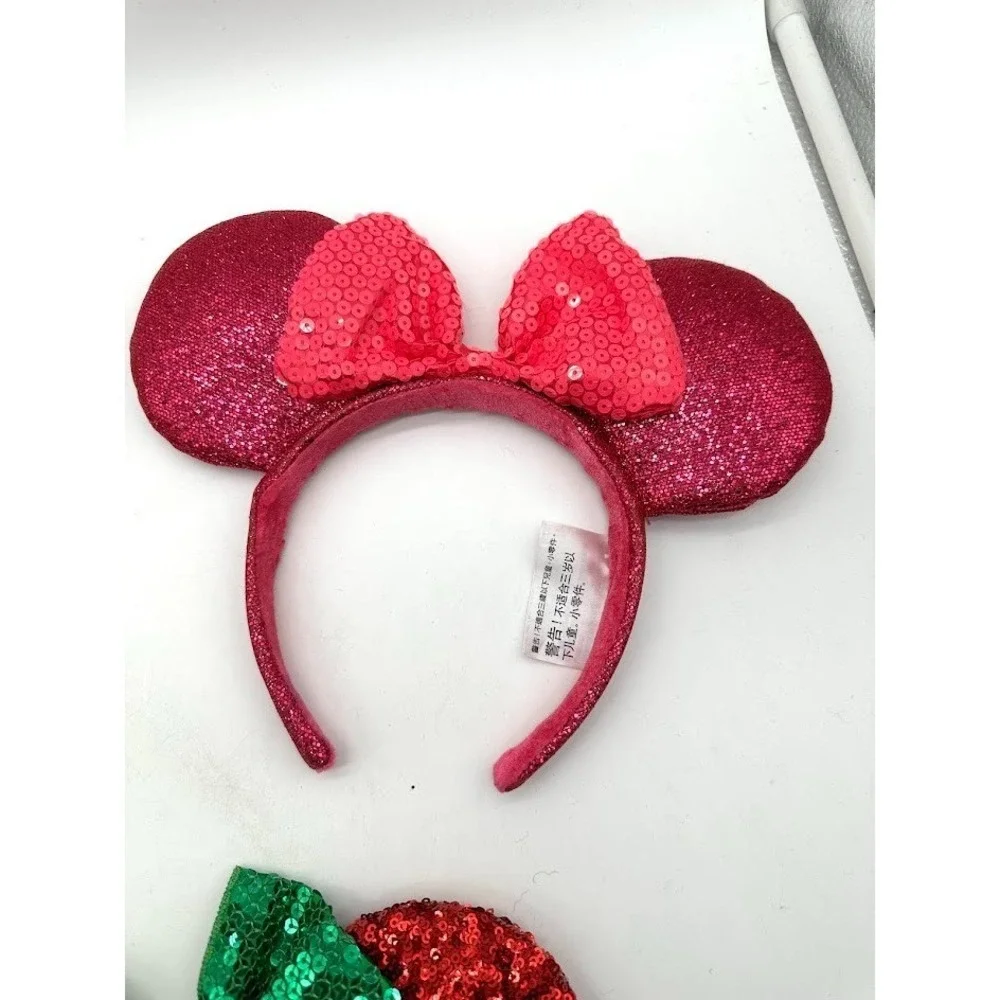Disney Parks Minnie Mouse Ears Headband Sequin‎ Bow Lot 3 Authentic Food & Wine
